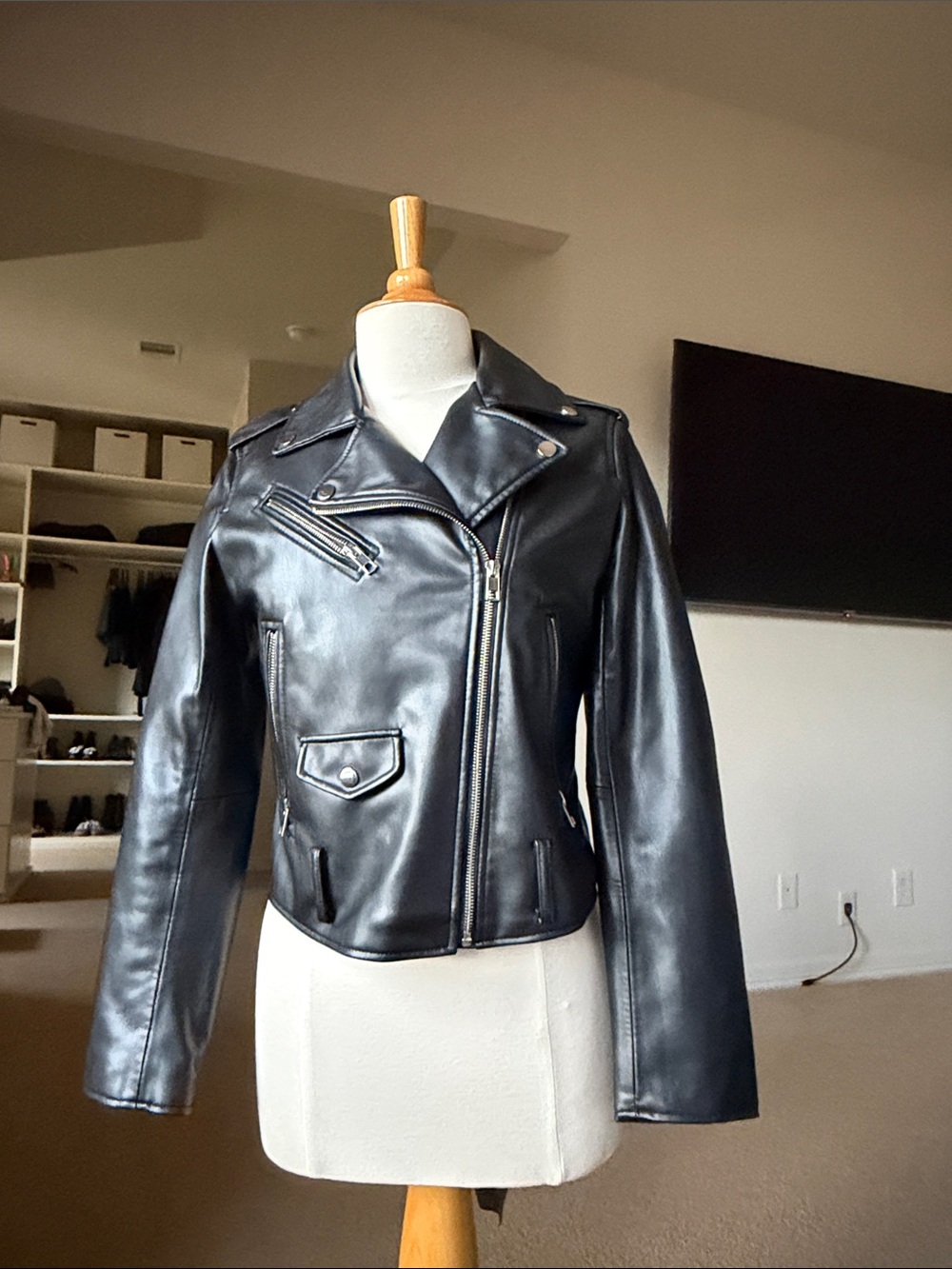Zara Black Leather Asymmetric Biker Jacket